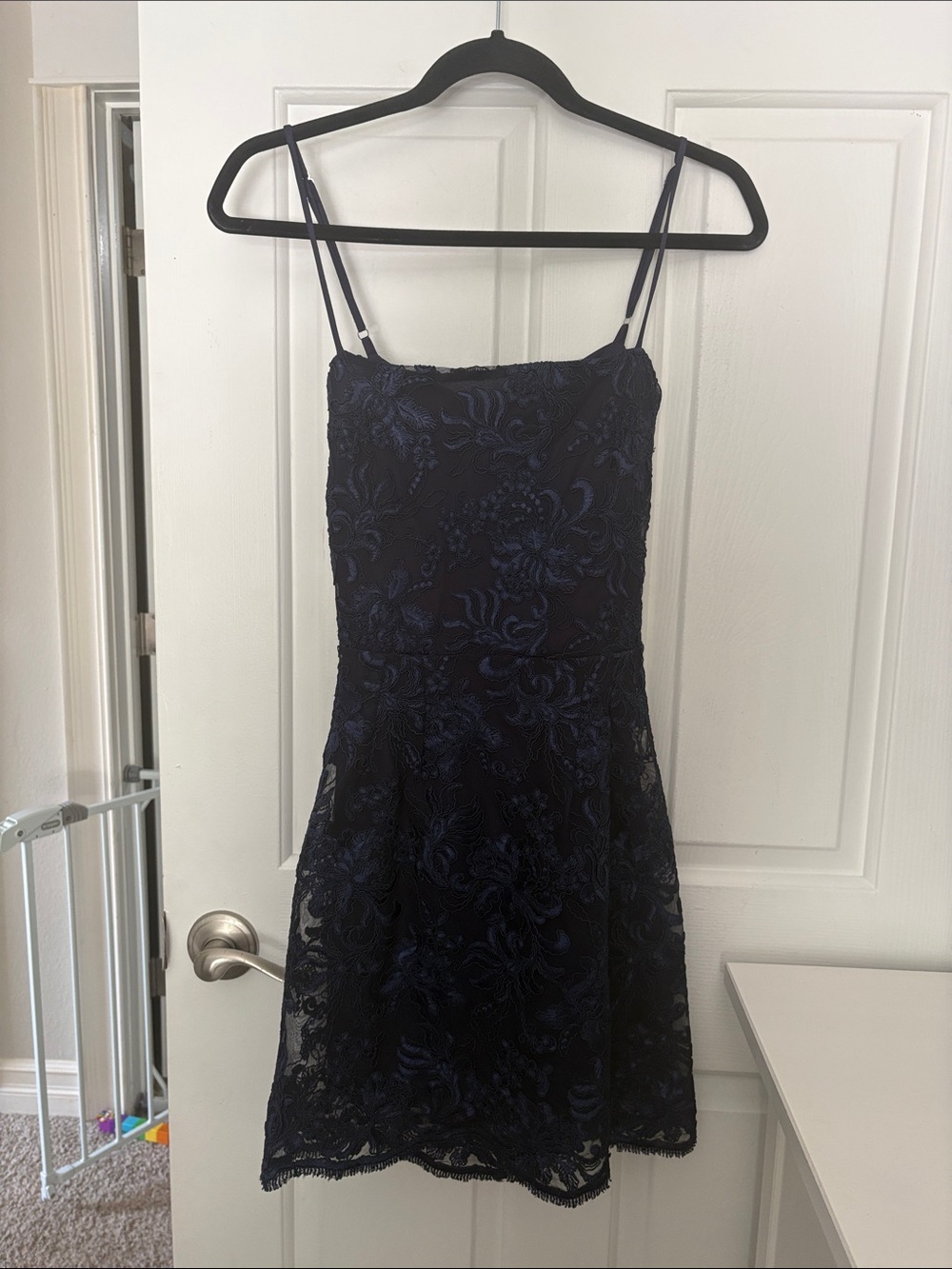 Lucy in the Sky Navy Lace Mini Dress with Spaghetti Straps